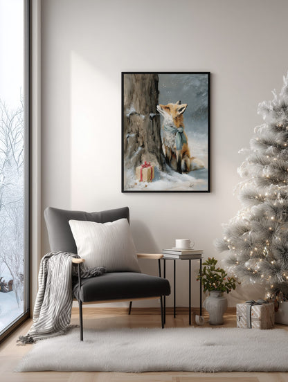 Winter Fox with Gift Poster