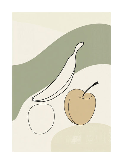 Minimal fruit line art poster with banana and apple - ideal wall art for kitchens or dining rooms