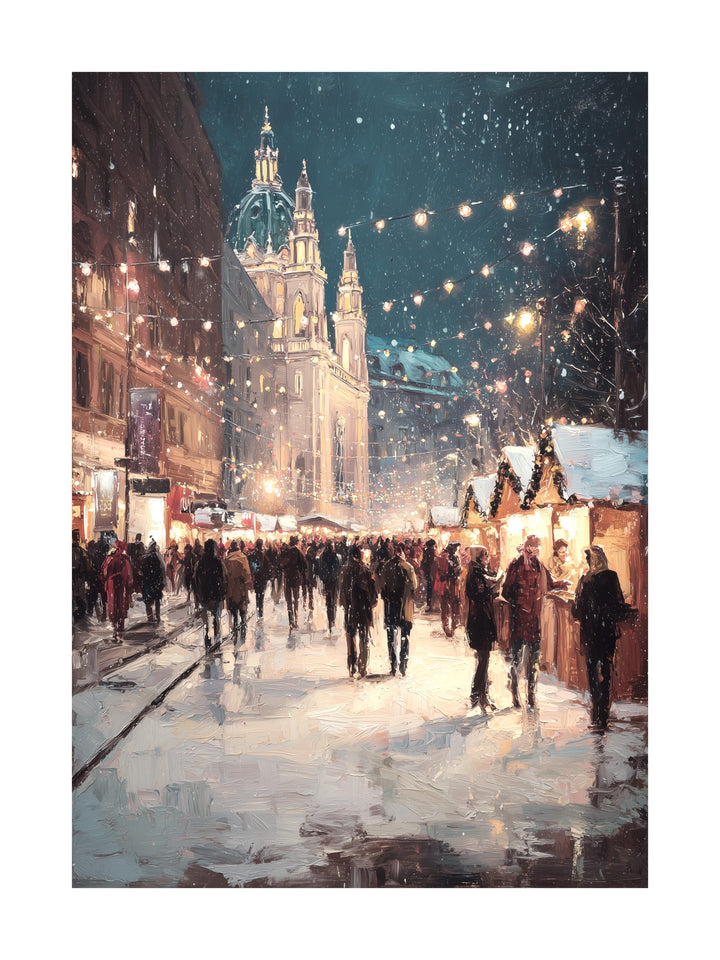Vienna Christmas market night scene painting poster