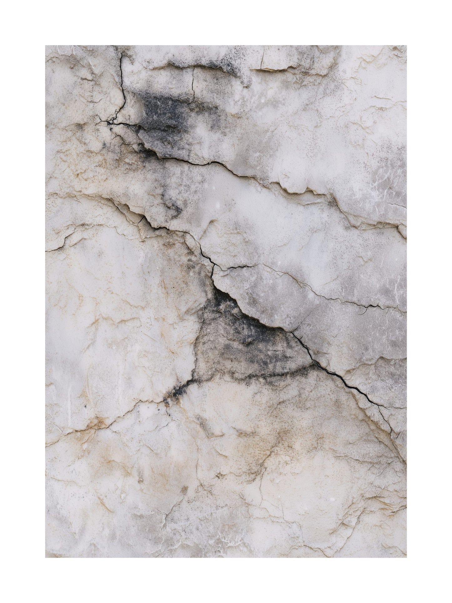 Abstract poster with cracked earth texture in beige and gray tones