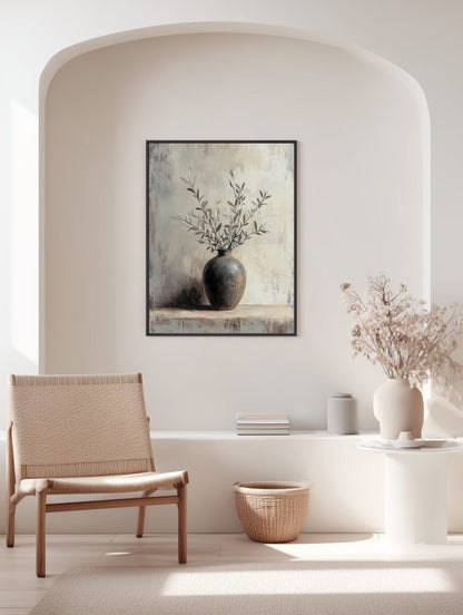Japandi Vase with Olive Branches Poster