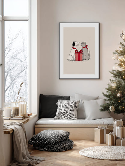 Dog and Cat Christmas Gift Poster