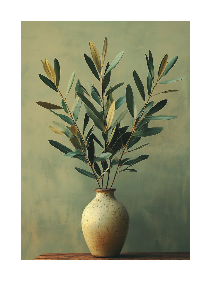 vase of olive branches decorative wall art - modern poster for home or office