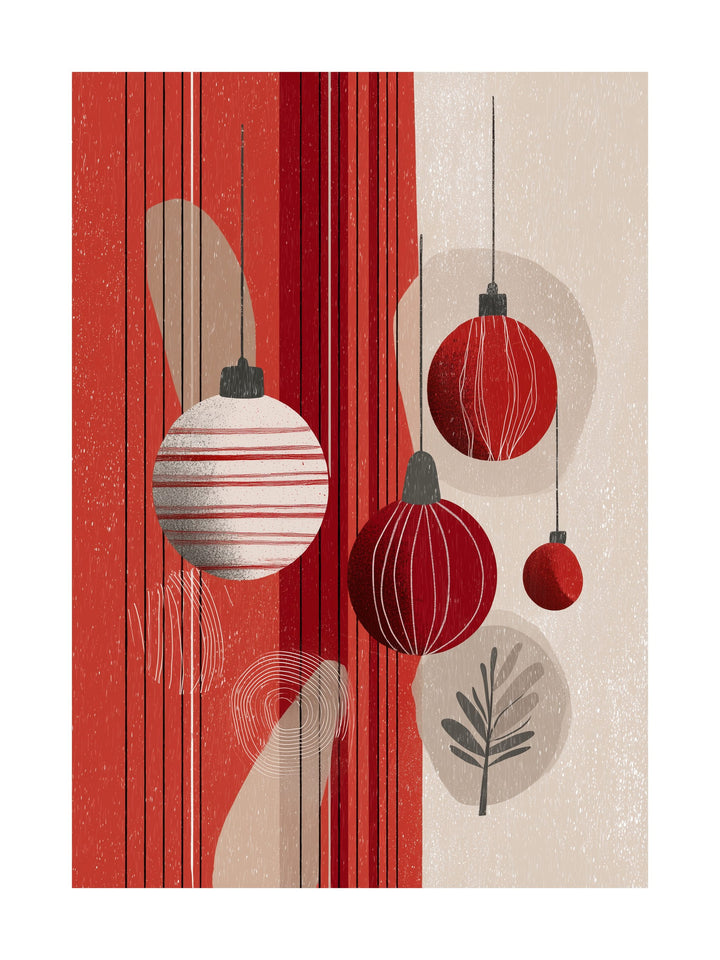 Abstract Christmas ornaments in red and beige minimalist poster