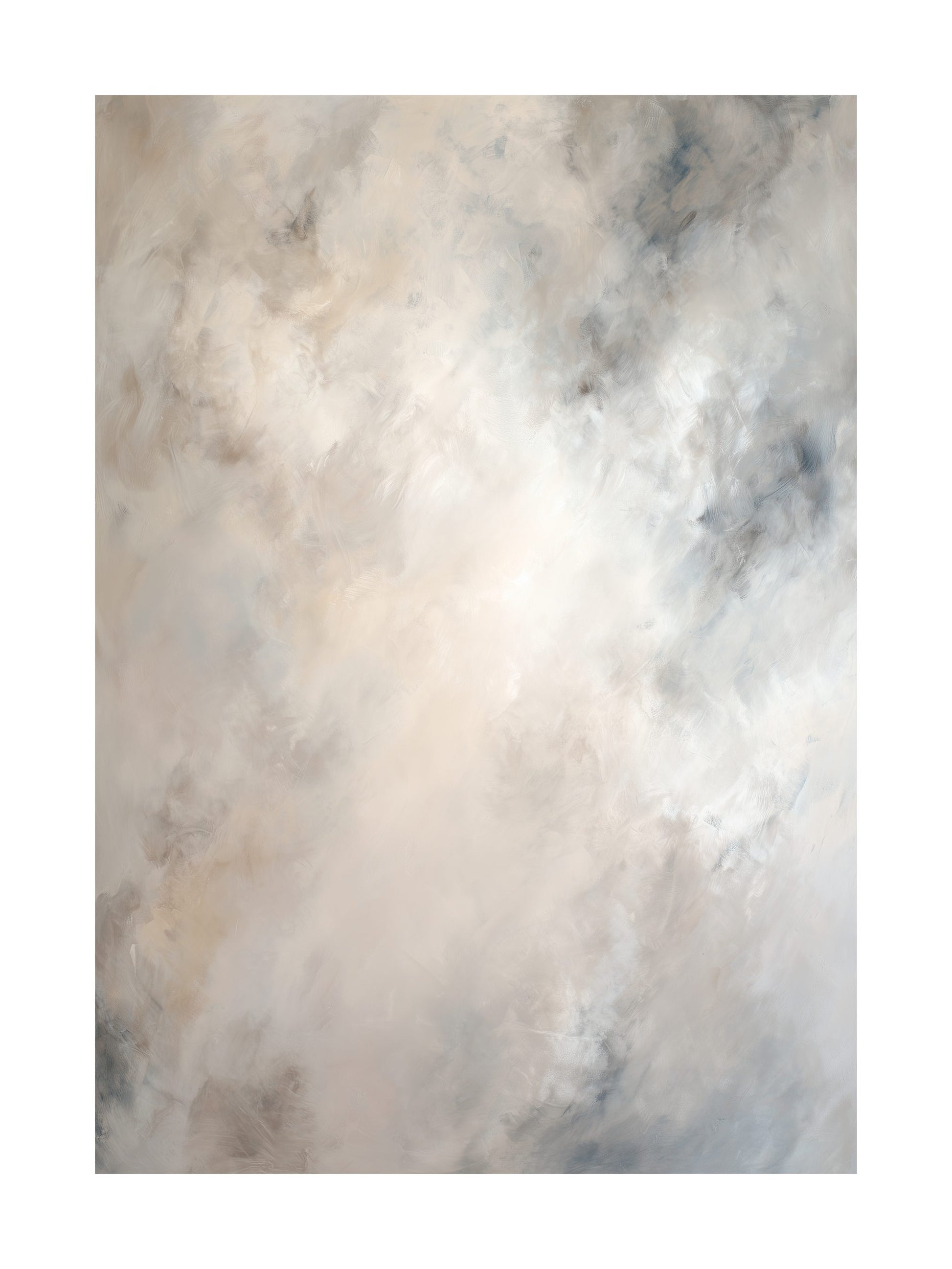 Abstract art poster with soft cloud-like textures in neutral tones