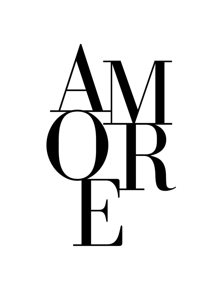 AMORE typography poster with bold black lettering on a white background