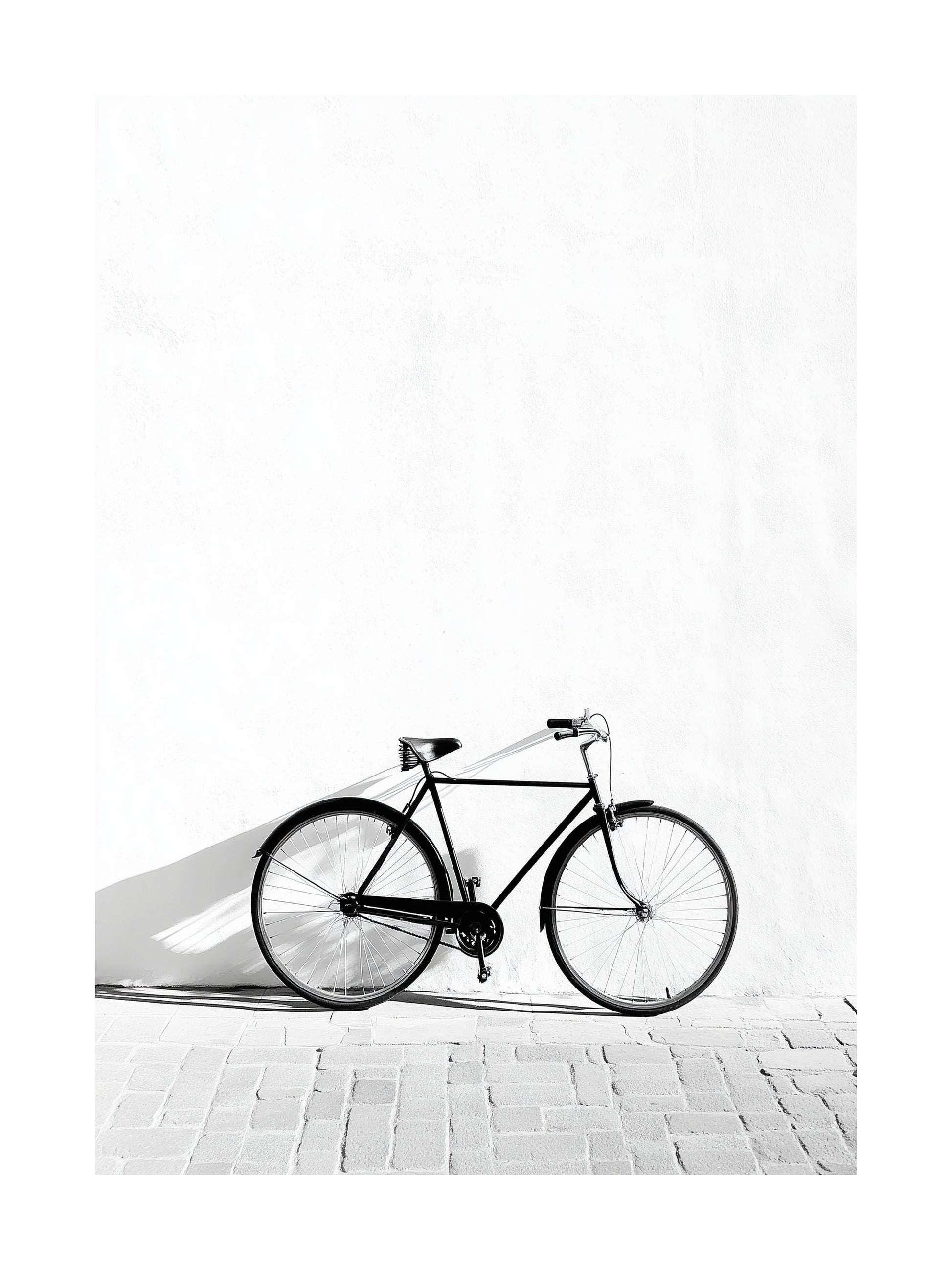 Retro bicycle leaning on a white wall - minimalist bicycle poster
