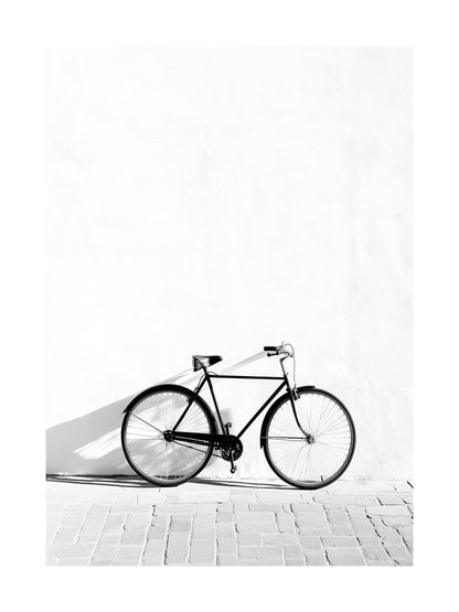 Retro bicycle leaning on a white wall - minimalist bicycle poster