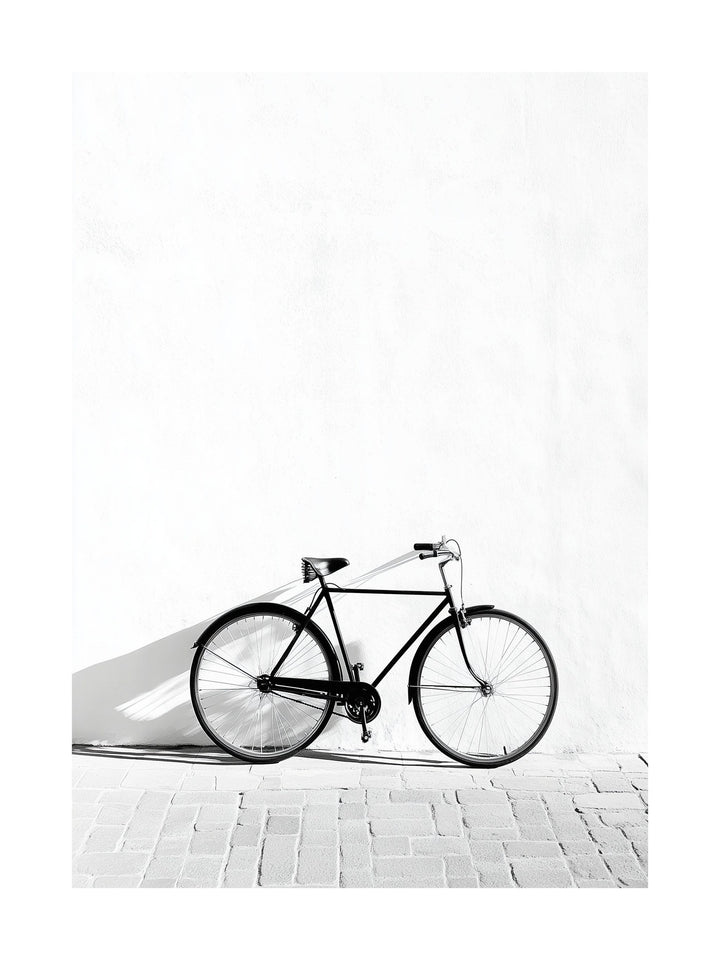Retro bicycle leaning on a white wall - minimalist bicycle poster