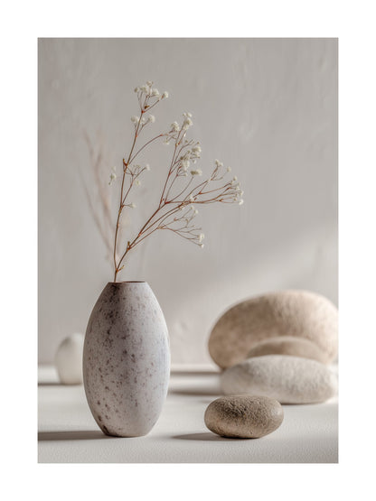 Botanical poster with dried flowers in ceramic vase