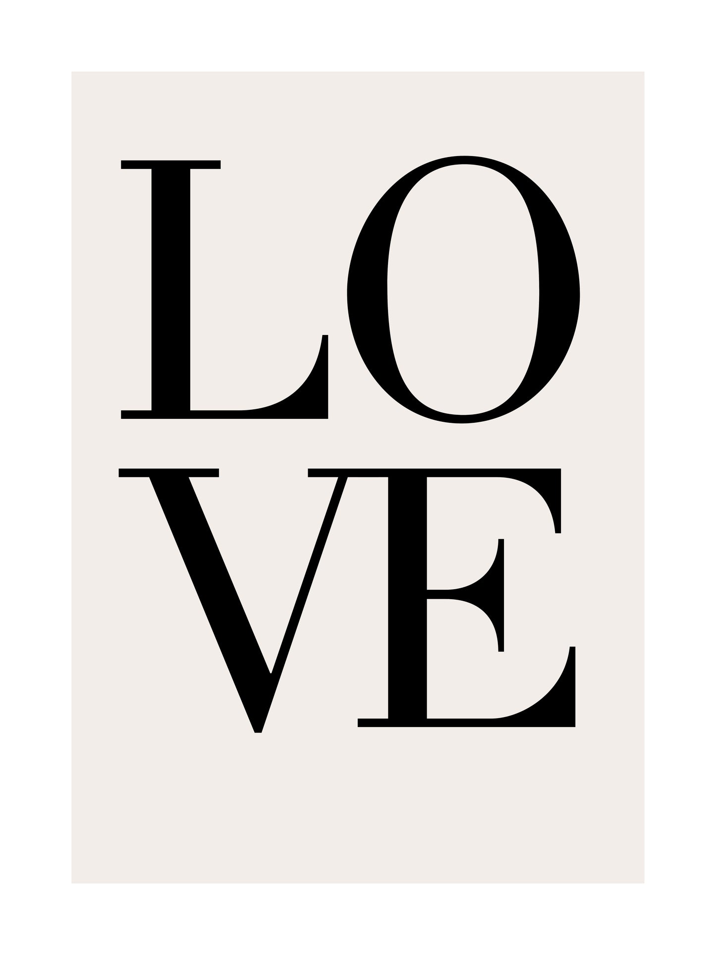 LOVE typography poster with bold black lettering on a light background