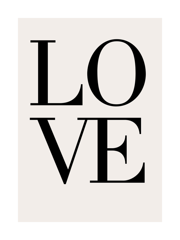 LOVE typography poster with bold black lettering on a light background