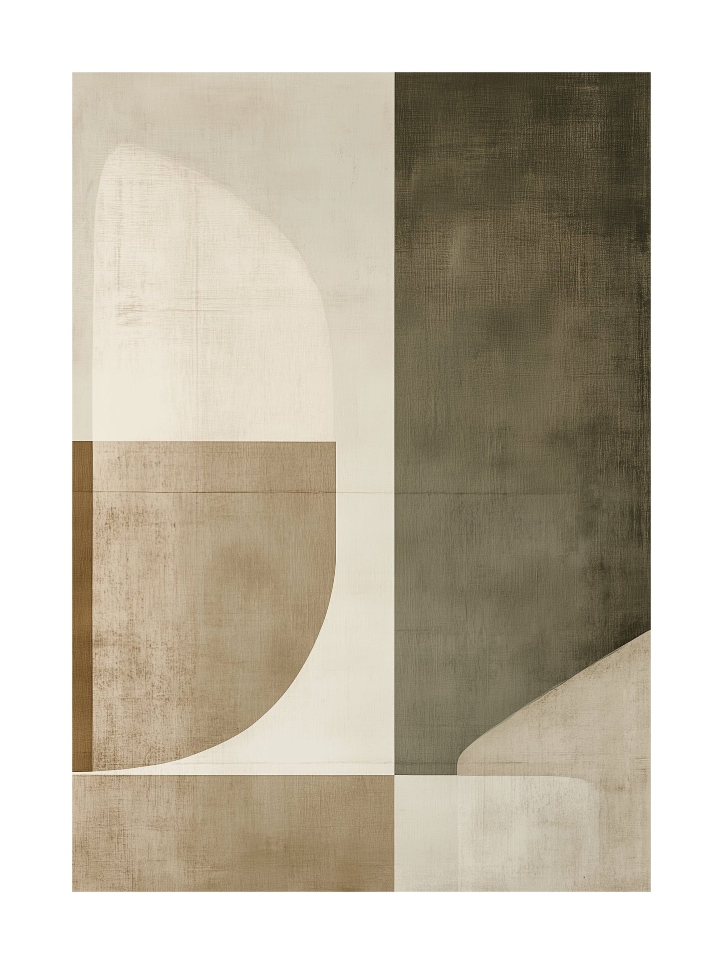 Minimalist geometric wall art poster in beige and olive tones, perfect for modern interiors.