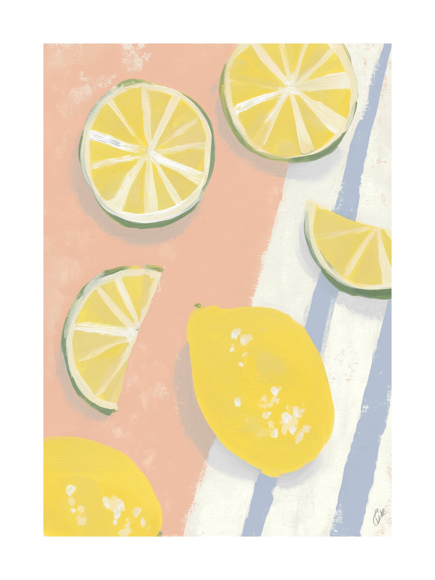 Poster of green and yellow monstera leaves on pink background