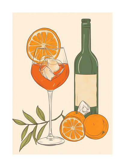Poster of an Aperol Spritz cocktail with oranges and ice, ideal for kitchen or bar wall art
