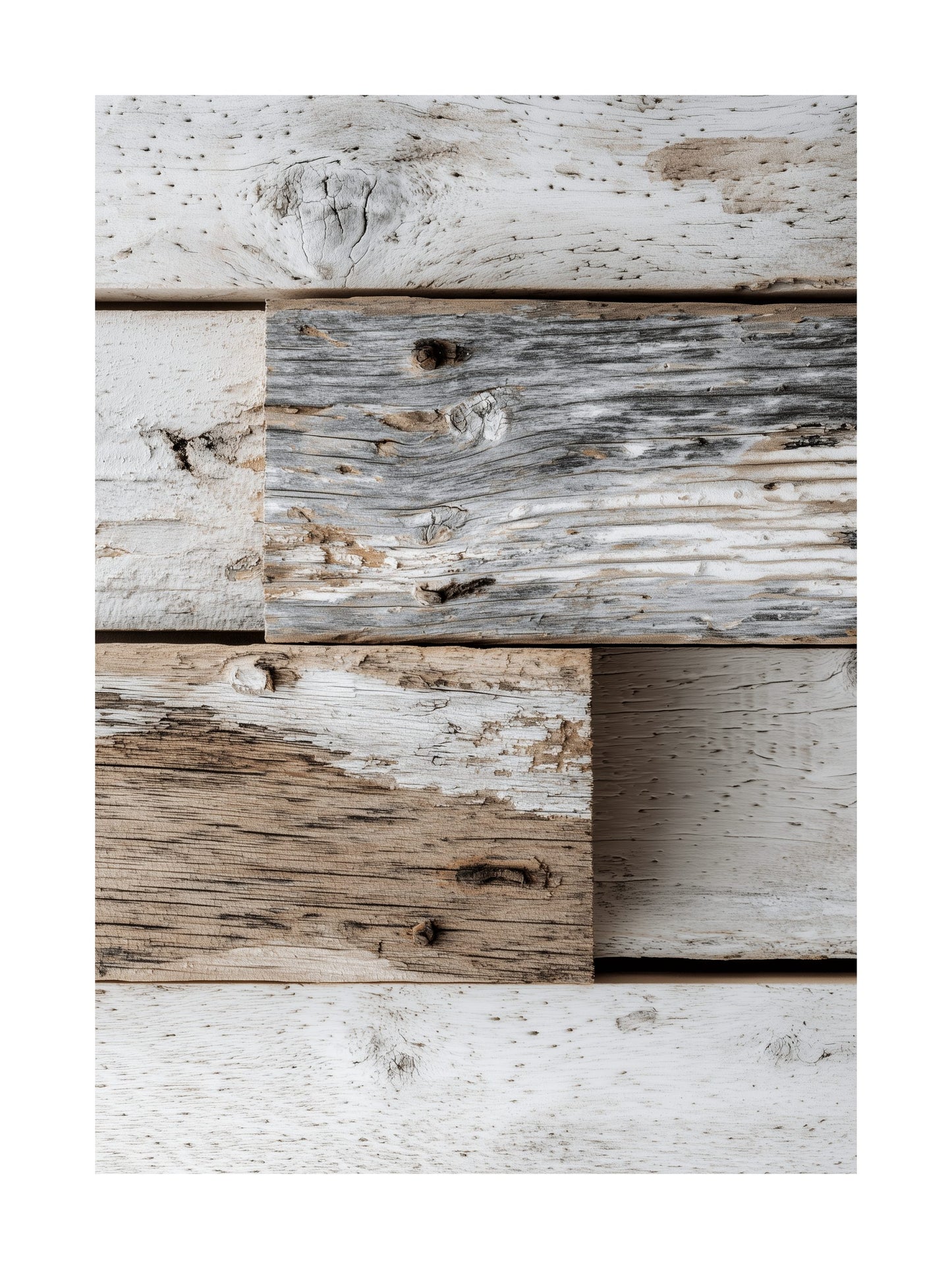 Weathered wooden planks in neutral beige and grey Scandinavian wall art
