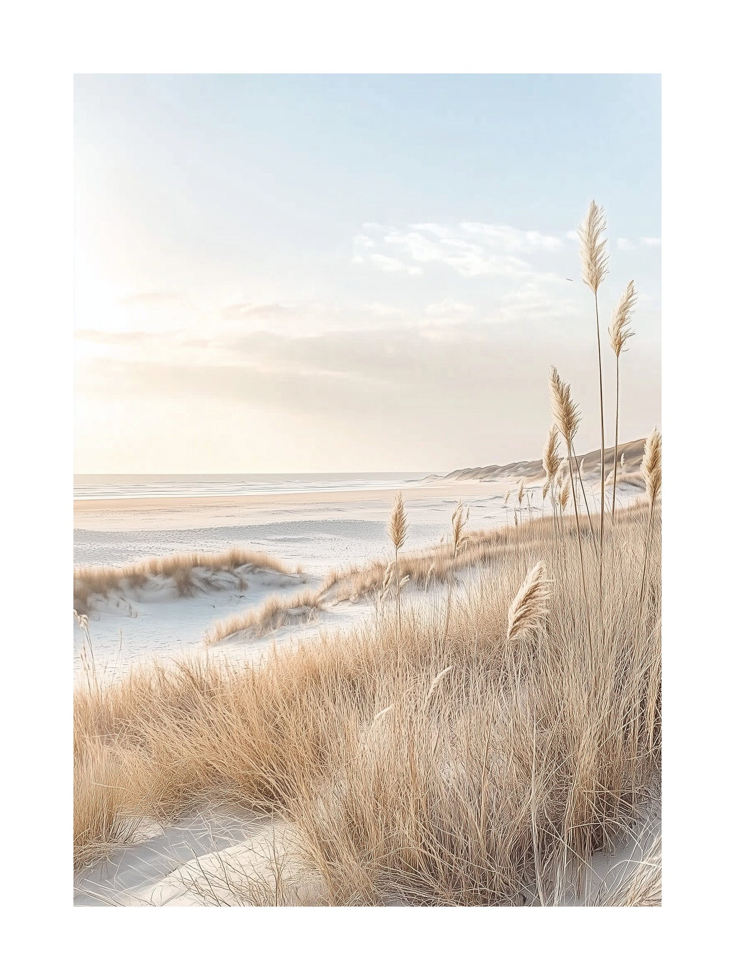 Poster of sand dunes and tall grass under a pastel sky
