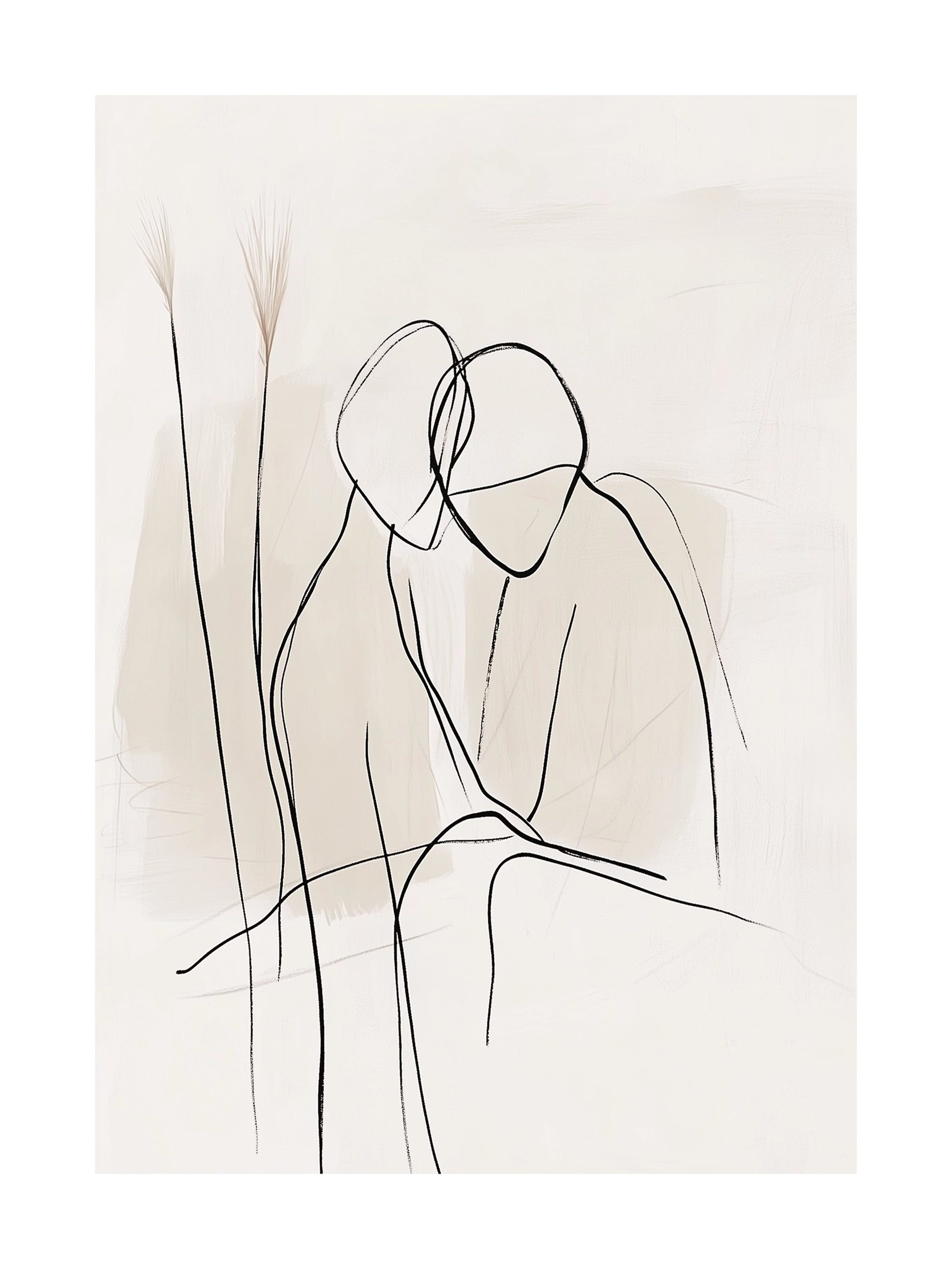 Minimalist line drawing of a couple embracing