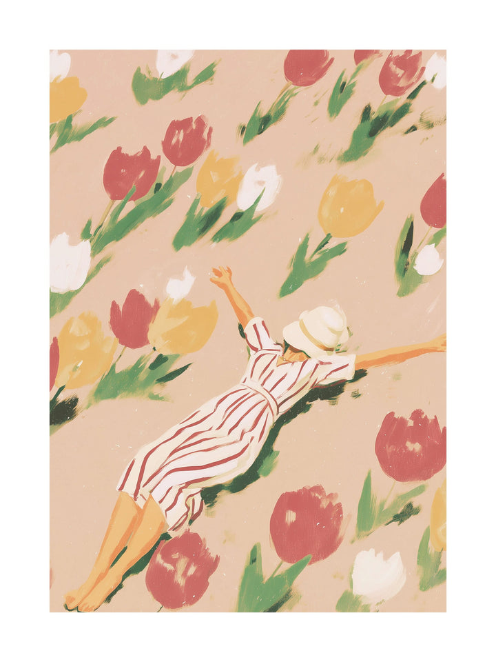 Poster of woman holding lemon basket among pastel foliage