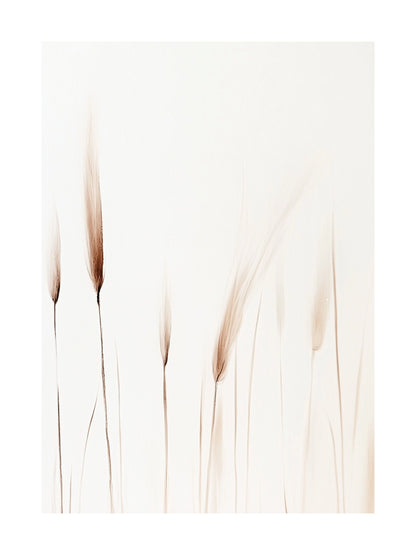 Minimalist poster with abstract wheat stalks in beige on white background