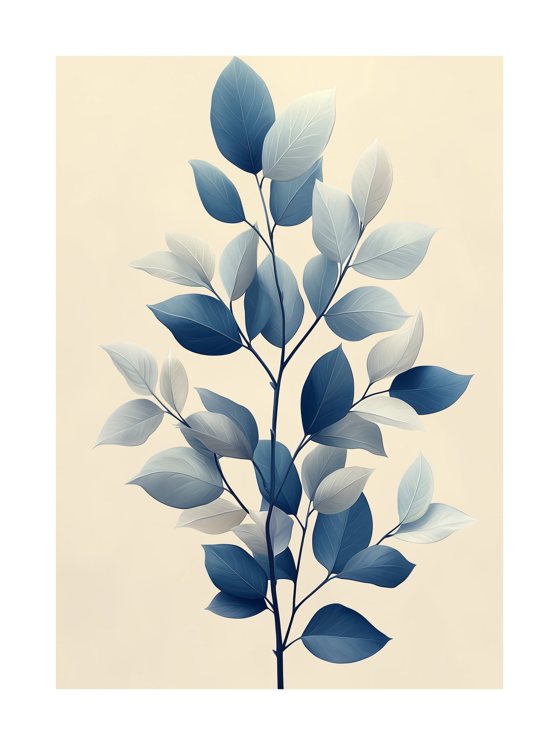 blue leaf harmony decorative wall art - modern poster for home or office
