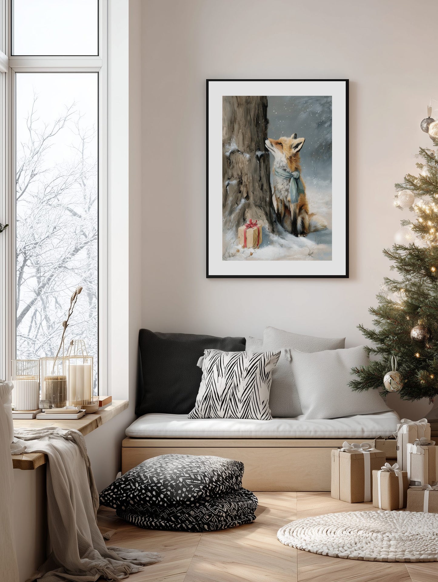 Winter Fox with Gift Poster