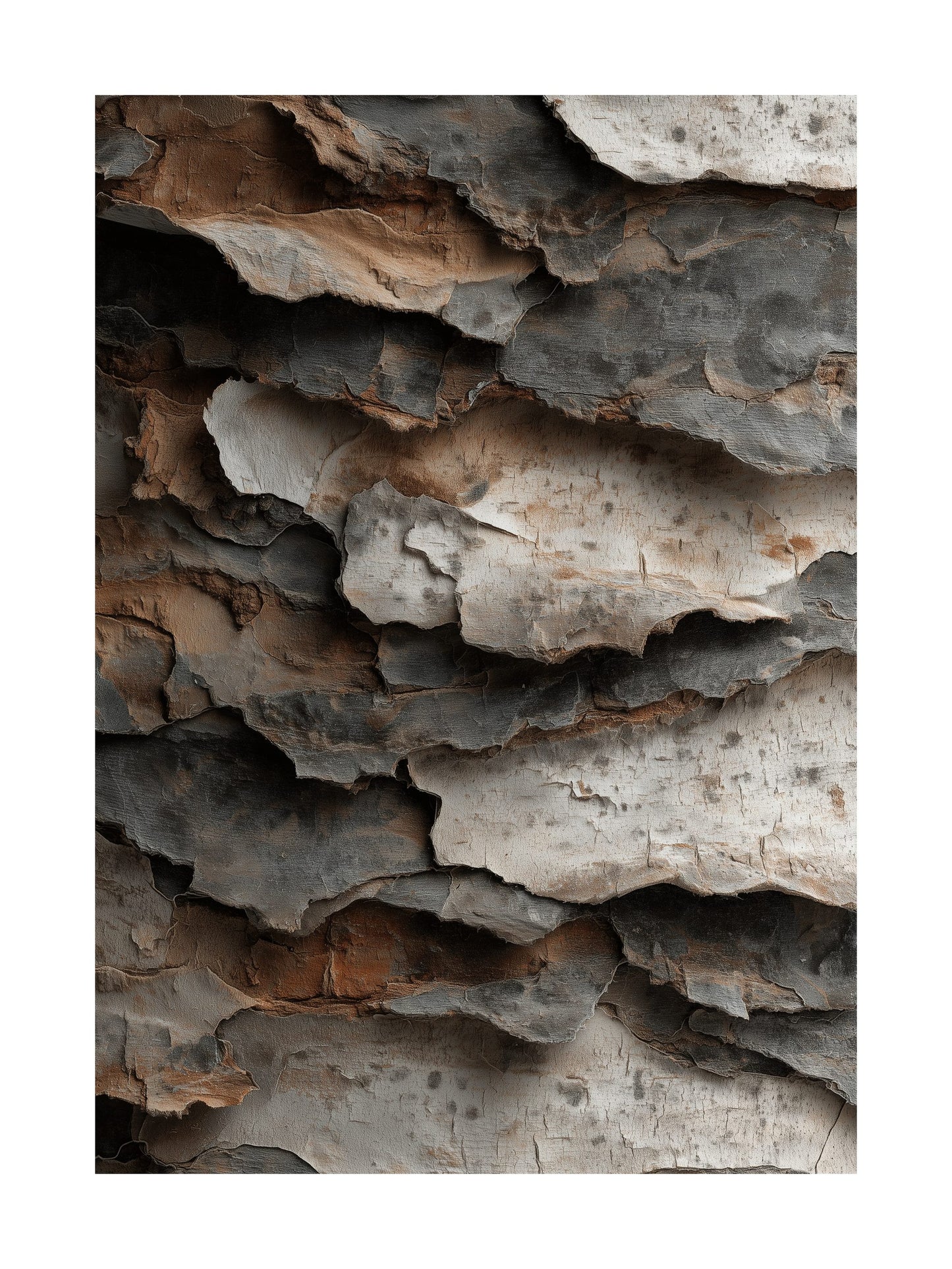 Layered tree bark texture in charcoal, brown and beige tones Scandinavian nature wall art