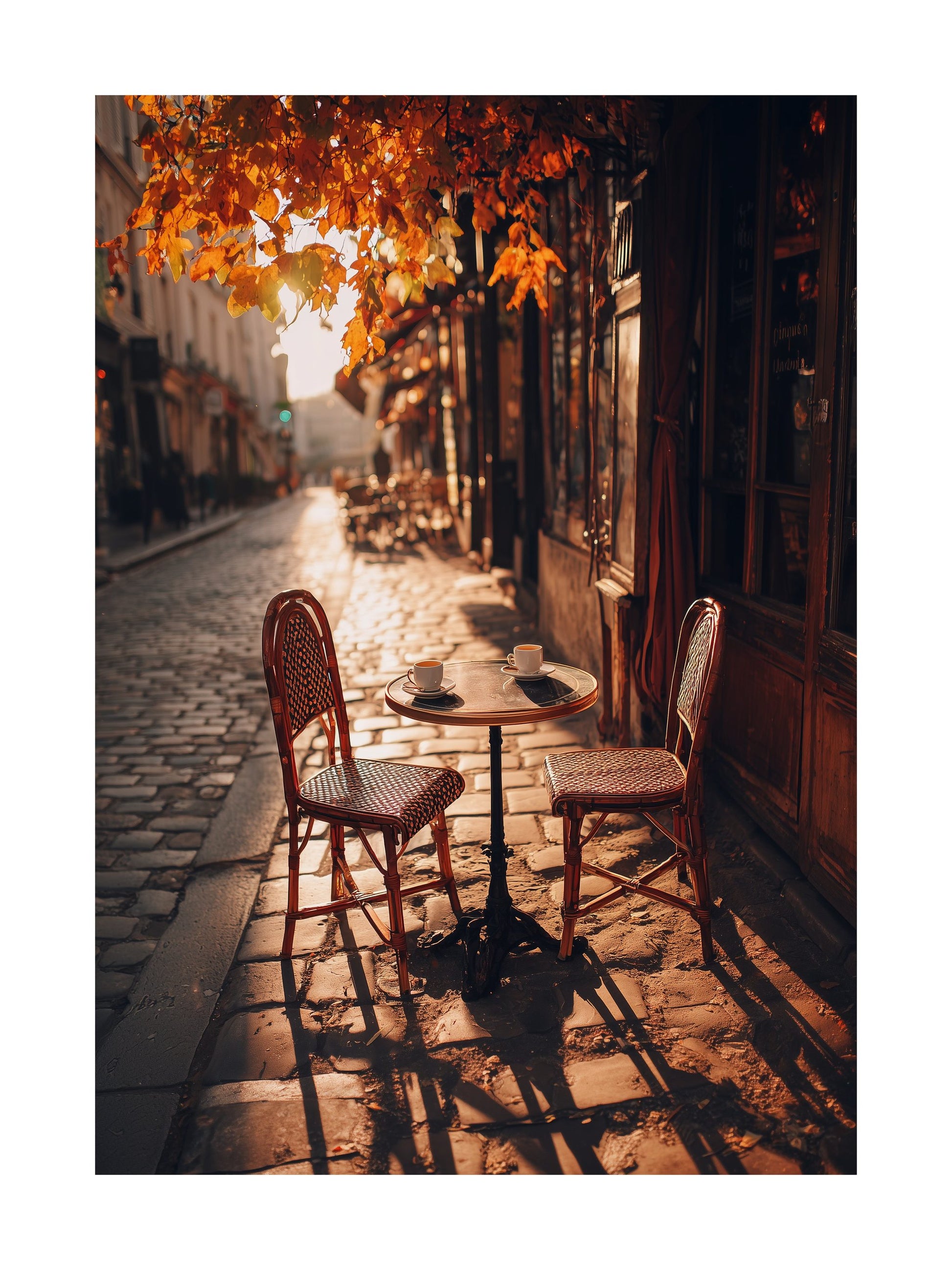 Poster of Parisian café terrace with warm autumn light