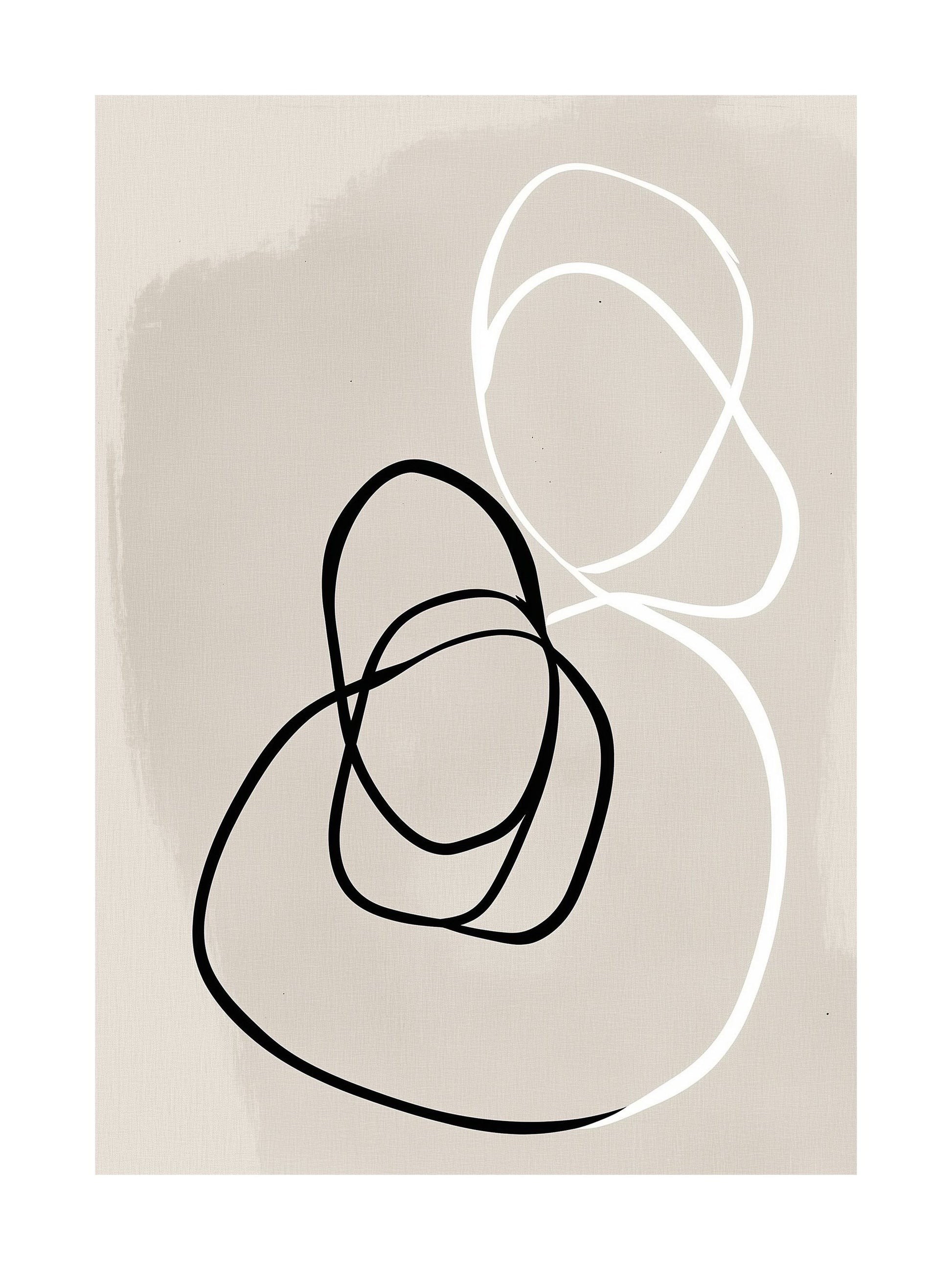 Minimalist poster with abstract black and white line art on beige background