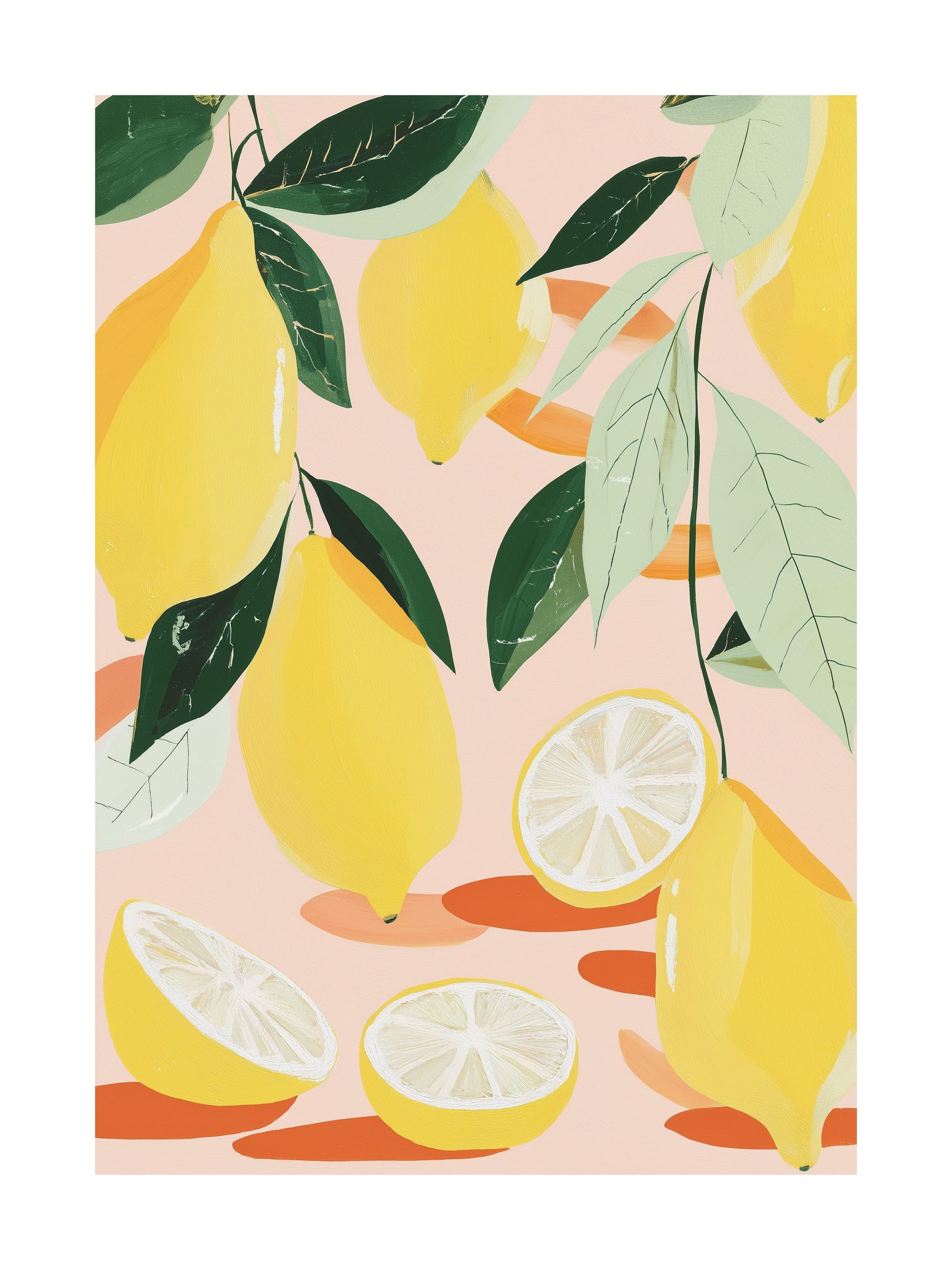 Poster of rosé wine with lemons on a rustic striped cloth