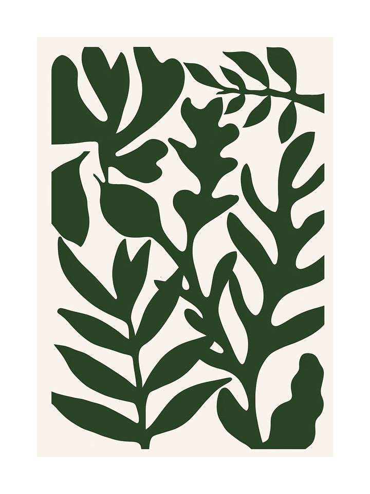 Green botanical leaf shapes on white background