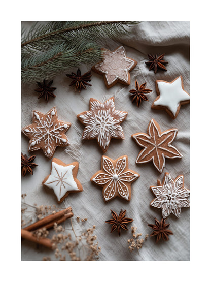 Decorated gingerbread cookies with cinnamon and star anise Christmas poster