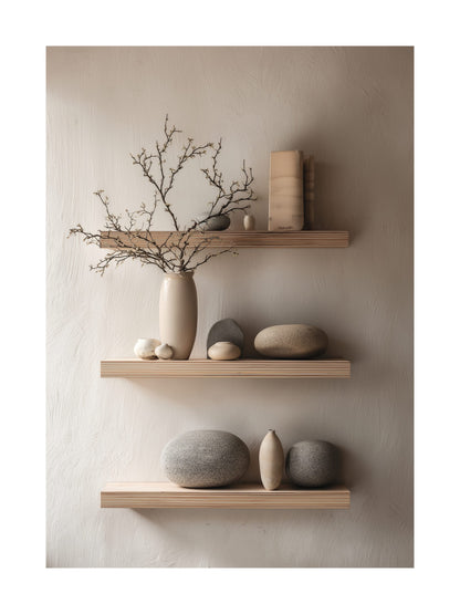 Scandinavian style poster with shelves and natural decor