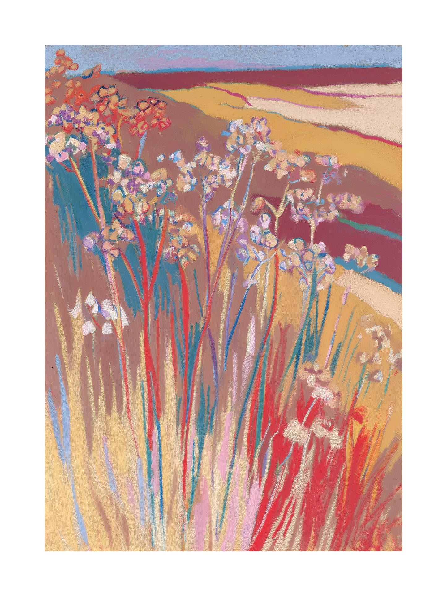 Colorful wildflowers in golden meadow landscape