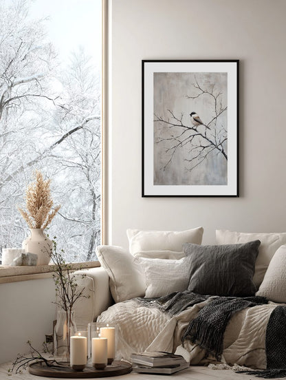 Winter Bird on Branch Poster