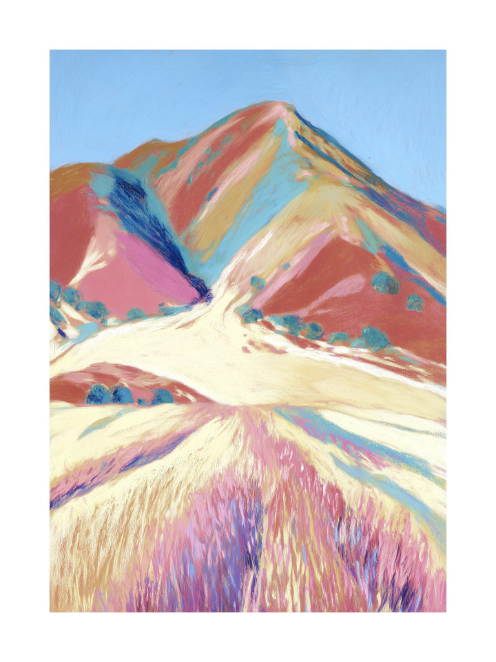 Trail through lavender fields with colorful hills