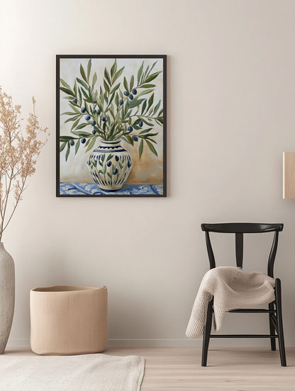 Olive Branches in Ceramic Vase Poster