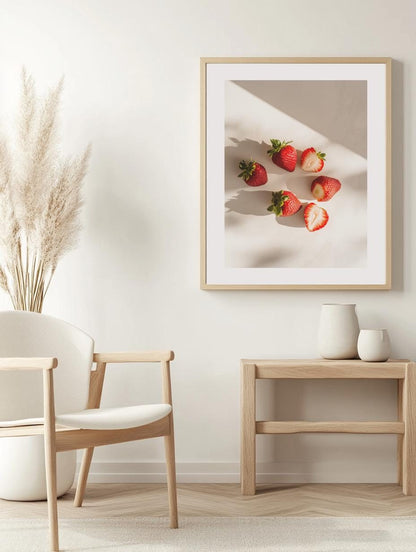 Strawberries on White Surface Poster
