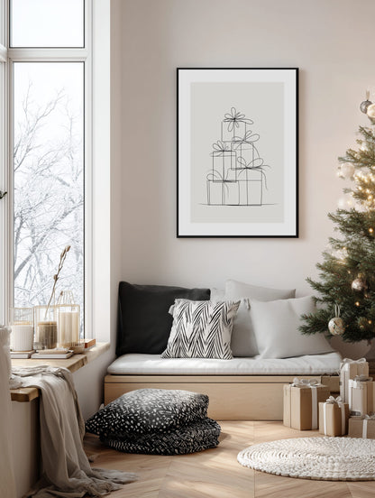 Line Art Christmas Gifts Poster